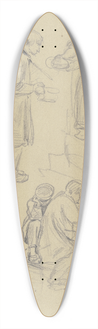 Jakob Frchtegott Dielmann - Studienblatt; Eine Frau an der Haustr gibt zwei Bettlern ein Stck Brot, darunter eine kniende und eine sitzende Figur 39.3 inch art pintail longboard deck
