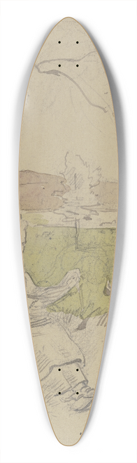 Jakob Frchtegott Dielmann - Unter einem Baum ist eine Buerin mit Flachs beschftigt, rechts eine andere mit einer Kuh 39.3 inch art pintail longboard deck