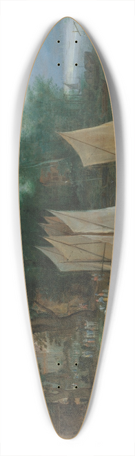 Jan Brueghel The Elder - A landing stage near a village with shipping and figures 39.3 inch art pintail longboard deck