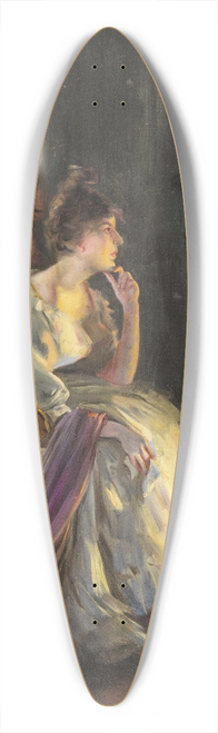 Jan Skramlk - A Girl by the Fireside 39.3 inch art pintail longboard deck