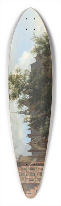 Jan van der Heyden - View of Oudezijds Voorburgwal with the Oude Kerk in Amsterdam 39.3 inch art pintail longboard deck