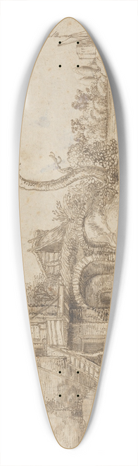 Jan van de Velde II - An Inhabited Ruin on the Bank of a River 39.3 inch art pintail longboard deck