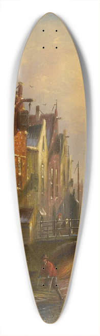 Johannes Franciscus Spohler - Skaters on a canal in Amsterdam with a view of the Zuiderkerk beyond 39.3 inch art pintail longboard deck