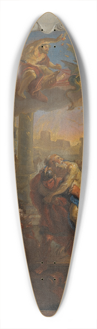 Johann Michael Rottmayr - Aeneas rescues his father Anchises from the burning Troy, Vulcan in the sky on his chariot 39.3 inch art pintail longboard deck