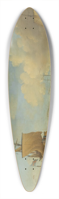 John Cleveley the elder - An English Frigate Under Sail Firing A Gun, With Shipping At Anchor And Under Sail 39.3 inch art pintail longboard deck