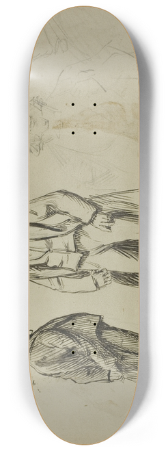 Charles Samuel Keene - Sketch of Two Standing Men and Two Portaits 8.25 inch art skate deck