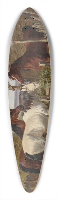 John Frederick Herring Jr. - Horses and ducks in a farmyard 39.3 inch art pintail longboard deck