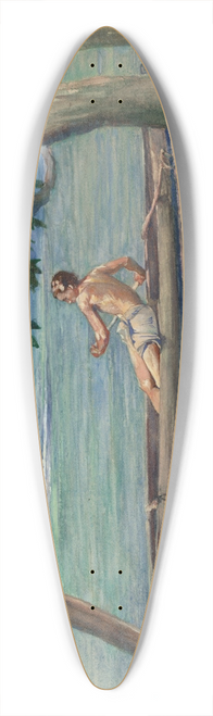 John La Farge - Boy in Canoe Passing in Front of Our House, Vaiala, Samoa 39.3 inch art pintail longboard deck