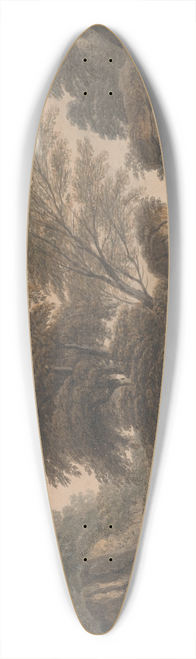 John Varley - Figures Beside a Waterfall and Pool in a Wooded Landscape 39.3 inch art pintail longboard deck