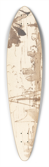 John Varley - Ships on a River with Buildings in the Distance 39.3 inch art pintail longboard deck