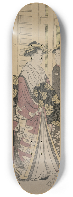 Chbunsai Eishi - The Courtesan Kisagata of Ohishiya Strolling at Night with Two Shinzo and a Kamuro 8.25 inch art skate deck
