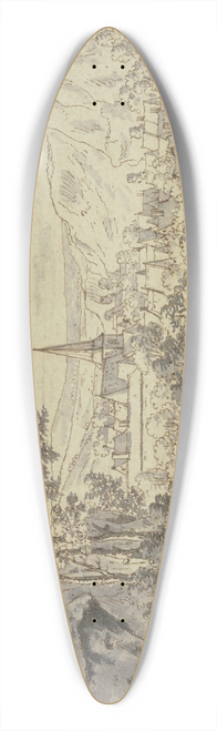 Josua de Grave - Landschaft mit Dorf, im Vordergrund Reiter und eine Viehherde mit Hirte 39.3 inch art pintail longboard deck