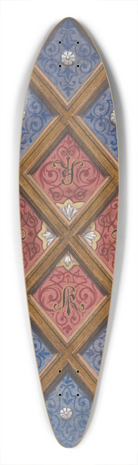 Jules-Edmond-Charles Lachaise - Design for a coffered ceiling with painted initials; SRI 39.3 inch art pintail longboard deck