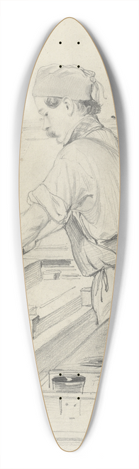 Julius Adam the elder - Self-Portrait Working at a Lithographic Press 39.3 inch art pintail longboard deck