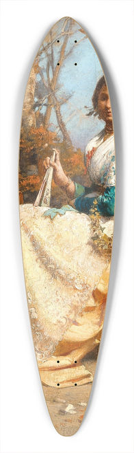 Julius Victor Berger - A Spanish Girl with Fan on a Park Bench 39.3 inch art pintail longboard deck