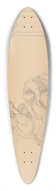 Jzef Simmler - A woman with two children with a hand extended in a gesture of begging 39.3 inch art pintail longboard deck