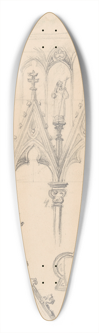 Jzef Simmler - Sketches of Gothic architectural details 39.3 inch art pintail longboard deck