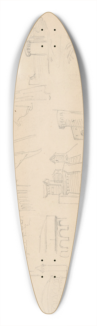 Jzef Simmler - Sketches of medieval defensive structures and male figures with turbans 39.3 inch art pintail longboard deck