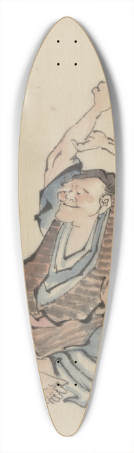 Katsushika Hokusai - A man, facing left, wearing several layers of clothing, sitting with arms raised over his head, practicing yoga 39.3 inch art pintail longboard deck