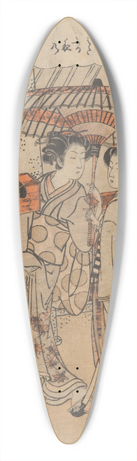 Korysai Isoda - Three Females, Two Carrying Box and Lantern 39.3 inch art pintail longboard deck
