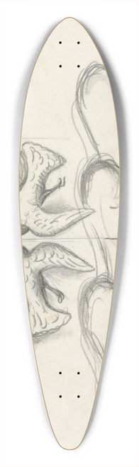 Leo Gestel - Ontwerpen voor een watermerk van een bankbiljet; Twee duiven vliegend boven de golven 39.3 inch art pintail longboard deck
