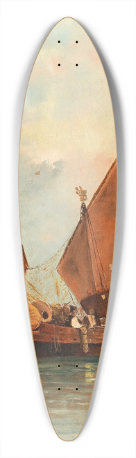 Leontine von Littrow - Boat with Sails Set and Moored in the Lagoon 39.3 inch art pintail longboard deck