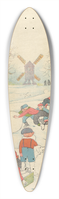 Lon Spilliaert - Jeu de neige devant le moulin 39.3 inch art pintail longboard deck
