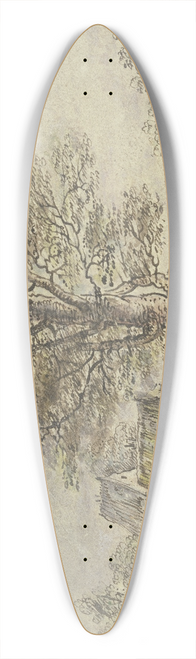 Lucas van Uden - Dorfansicht, in der Mitte ein Baum 39.3 inch art pintail longboard deck