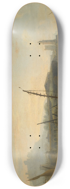 Adrien Manglard - A Mediterranean Port With Figures Resting And Fishermen Drawing In Their Nets In The Foreground, A Tower Beyond 8.25 inch art skate deck