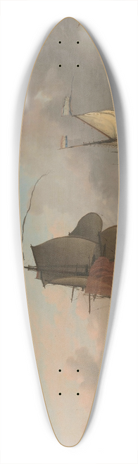 Ludolf Bakhuysen - The Man-of-War Brielle on the River Maas off Rotterdam 39.3 inch art pintail longboard deck