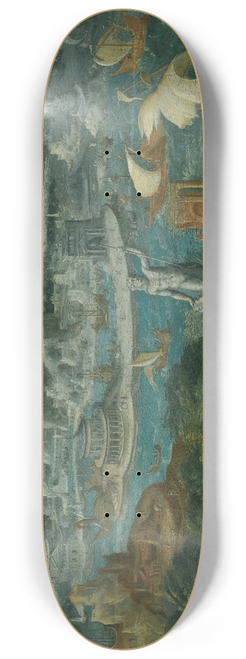 Circle of Maarten van Heemskerck - Classical Landscape With Ships Running Before A Storm Towards A Classical Harbour 8.25 inch art skate deck