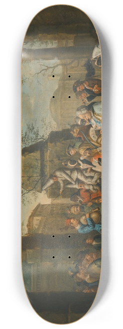 Circle of Marco Marcola - A Street Scene With Commedia Dellarte Performers AndMusiciansGatheredAround TwoPuppets, An Obelisk Beyond 8.25 inch art skate deck