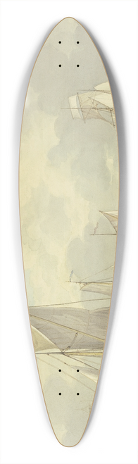 Martinus Schouman - Ruhige See mit vielen Schiffen, vorne ein Boot mit drei Ruderern und einer Frau 39.3 inch art pintail longboard deck