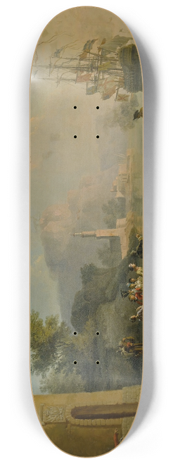 Claude-Joseph Vernet - View of a Mediterranean port with a group of figures on the shores edge, a large ship beyond 8.25 inch art skate deck