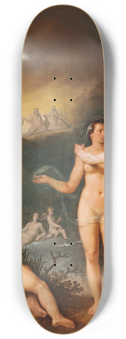 Cornelis Cornelisz Van Haarlem - An allegorical scene featuring the Three Graces Aglaia 8.25 inch art skate deck