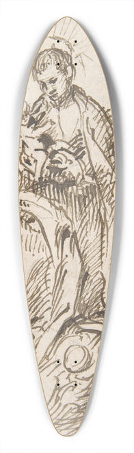 Pedro Duque y Cornejo - Male Saint standing on clouds supported by putti, holding infant Christ 39.3 inch art pintail longboard deck