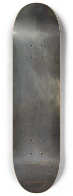 Aert van der Neer - A moonlit landscape, with an inn beside a river 8.25 inch art skate deck