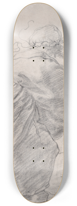 Cornelis Saftleven - A wild-haired, robed woman rushing to the right, seen from behind 8.25 inch art skate deck