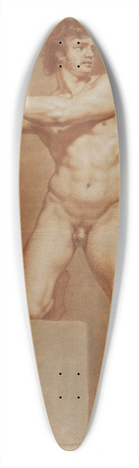 Philipp Jakob Becker - Stehender, rechtes Knie mit abgewinkeltem Bein auf einem Quader aufgesttzt, mit beiden nach links gewendeten Armen ein Seil haltend 39.3 inch art pintail longboard deck