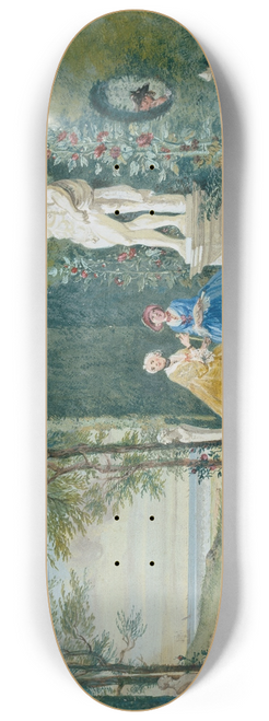 Cornelis Troost - View of a Park with Two Young Ladies by a Statue of Hercules 8.25 inch art skate deck