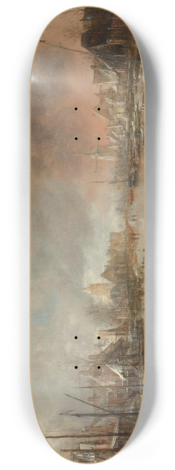 Aert van der Neer - Winter landscape with sportsmen on a frozen river 8.25 inch art skate deck