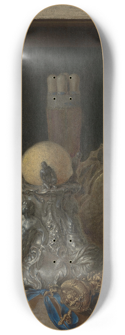 Cornelius Norbertus Gijsbrechts - Trompe loeil of an open cupboard with precious vessels 8.25 inch art skate deck