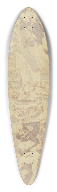Pietro Testa - Bacchanal, rechts liebkost ein alter Mann ein Mdchen, links fllt ein Mann ber einen Weinschlauch 39.3 inch art pintail longboard deck