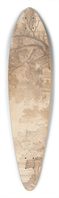 Remigio Cantagallina - A forest landscape with buildings and Tobias and the angel 39.3 inch art pintail longboard deck