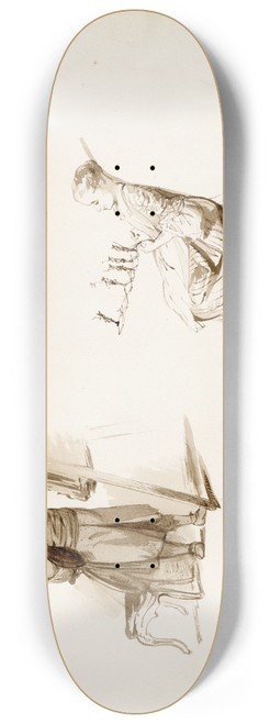 David Bles - Several separate scenes, man looking at an easel, girl with board game 8.25 inch art skate deck