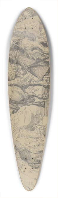 Theodor Alt - Szene aus dem Dreiigjhrigen Krieg; Im Vordergrund ein Erschlagener, drei davonziehende, plndernde Soldaten in der Tracht des 17. Jahrhunderts 39.3 inch art pintail longboard deck