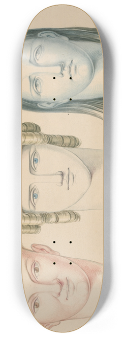 David Humbert de Superville - The heads of a man and two women, showing ascending, horizontal and descending lines, in combination with colours 8.25 inch art skate deck