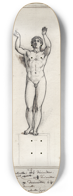 David Humbert de Superville - The so-called orante (praying youth) from Berlin, flanked by busts of Lycurgus and Socrates 8.25 inch art skate deck
