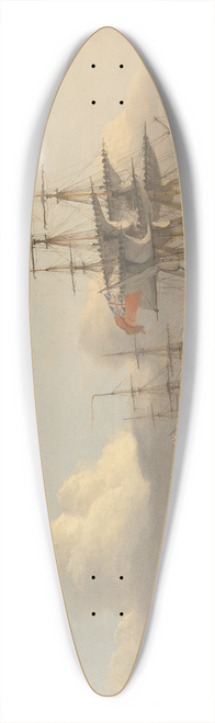 Thomas Luny - A British 74 unfurling its sails as it prepares to leave the anchorage with a frigate and various coastal craft beyond 39.3 inch art pintail longboard deck