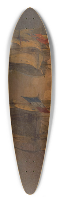 Thomas Whitcombe - Engagement between HMS Amelia and French frigate lArethuse, off the Isles of Loss, 1813 39.3 inch art pintail longboard deck